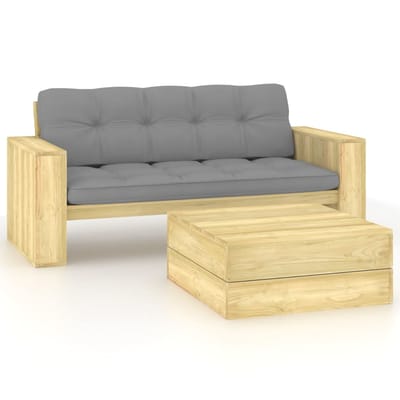 vidaXL - 2-delige - Loungeset - met - kussens - geïmpregneerd - grenenhout