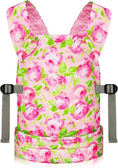 Verstelbare Draagzak voor Babypoppen (35-45 cm) - Roeze/Groene Opbergtas