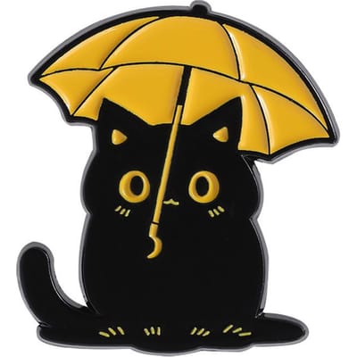 Schattig Dier Weer Regenachtige Dag Speld Water Trappend Paraplu Zwarte Kat Water Trappend Eend Kat Metalen Speld Accessoires zwart