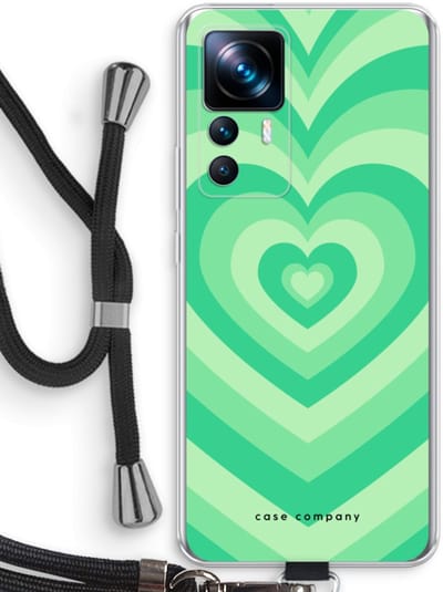Case Company® - Hoesje met koord geschikt voor Xiaomi 12T hoesje met Koord - Hart Groen - Telefoonhoesje met Zwart Koord - Bescherming aan alle Kanten en Over de Schermrand