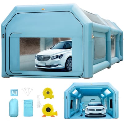 Opblaasbare Spuitcabine - Lakcabine Werktent - 8 x 4 x 3 m - 210D Oxford-stof & PVC - Inclusief Opblaas- en Afzuigventilator - Voor Autoschilderen & Autospuiten - Blauw