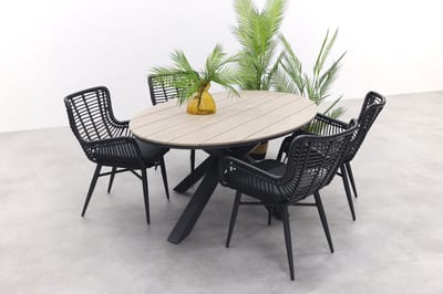 Jasmine Black/GI Edison 4-persoons ovale dining tuinset 180x115 cm.
