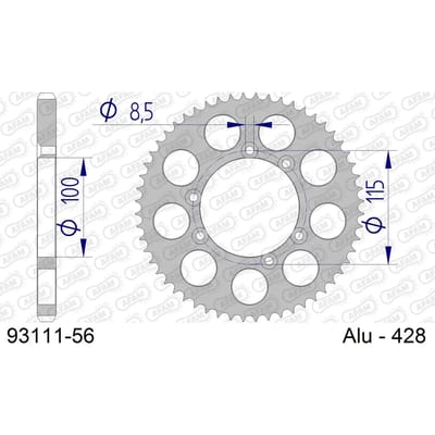 Aluminium tandwiel achter Afam 428 56 dents