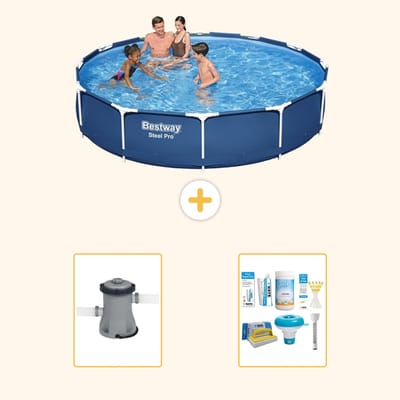 Bestway Rond Steel Pro Zwembad - 366 x 76 cm - Blauw - Inclusief Pomp - Onderhoudspakket - 3-delig