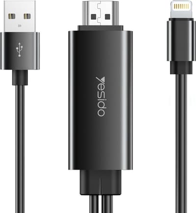 Yesido, HDMI-kabel naar Bliksem 1,8m, Zwart