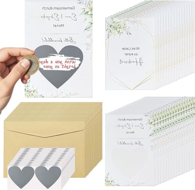 18 Stuks Bruiloft Spelletjes Kraskaarten voor het Eerste Jaar, Cadeaukaarten voor Bruid en Bruidegom, Inclusief Enveloppen en Hartstickers