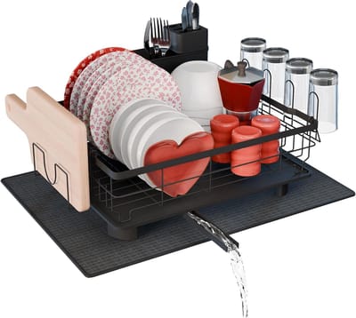 SnelShoppen - Afwasrek met Druipbak en Bestekhouder - Keuken Organiser voor Borden, Glazen, Bestek - Eenvoudige Montage zonder Gereedschap - 43x33x18,