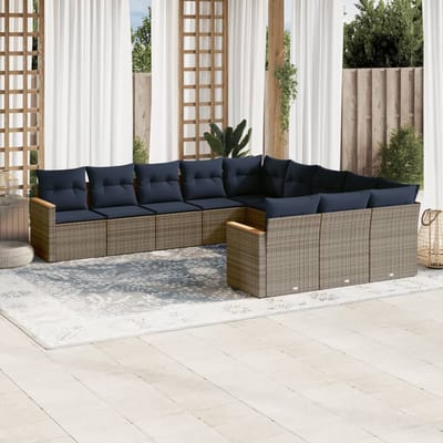vidaXL - 11-delige - tuinbankset - met - kussens, - grijs - polyrotan
