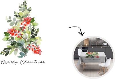 Kerst Tafelkleed - Kerstmis Decoratie - Tafellaken - Kerst - Waterverf - Kerstboom - 180x180 cm - Kerstmis Versiering