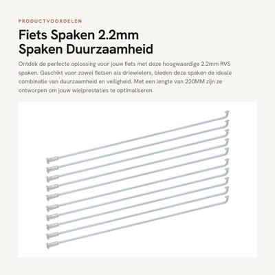 Dailygoods- Fietsspaken 2.2mm - 10 Stuks - RVS Spaken - Duurzaam - Flexibel - Ondersteuning Velg - Wielspaken
