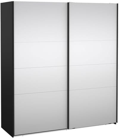 Catania schuifdeurkast 2 deuren met spiegel 180x200cm mat zwart.