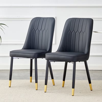 Wishdor - Eetkamerstoel - Ergonomische Rugleuning En Zitting Met Schuimvulling - Modern Ontwerp - Voor Eetkamer Of Keuken - Kunstleer En Metaal - Zwart - Zitbreedte 43 Cm, Zitdiepte 41,5 Cm, Rugbreedte 37 Cm
