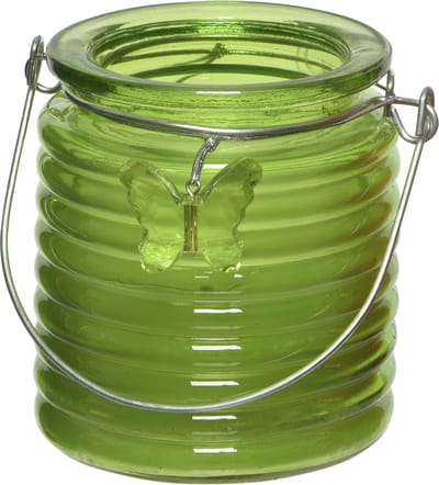 Citronella kaars - in windlicht - groen - 20 branduren - citrusgeur