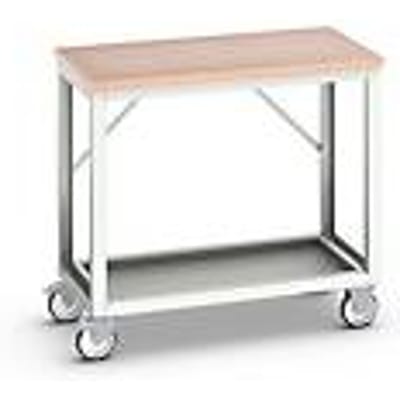 Verrijdbare werkbank Bott verso, multiplexplaat, 1 legbord, met traverse-set, B 1000 x D 600 x H 930 mm, RAL 7035 Lichtgrijs