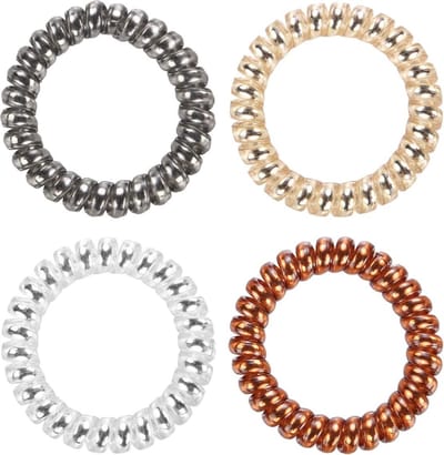 Fako Fashion - Haarelastiek - Telefoonkabel - Metallic - Mix - 55mm - 4 Stuks