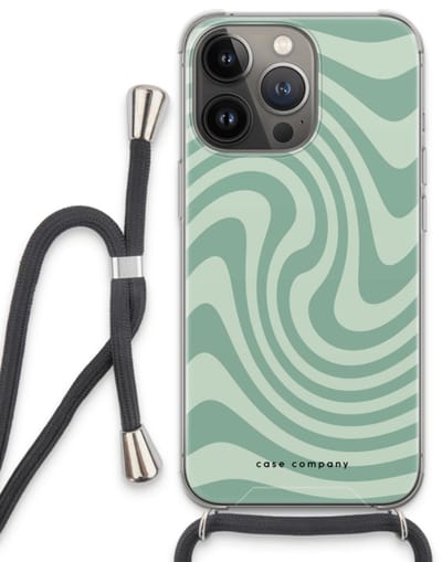 Case Company® - Hoesje met koord geschikt voor iPhone 13 Pro hoesje met Koord - Swirl Groen - Telefoonhoesje met Zwart Koord - Bescherming aan alle Kanten en Over de Schermrand