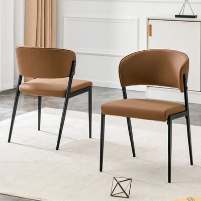 Eetkamerstoelen - Set Van 2 - Gestoffeerde eetkamerstoel - Eettafelstoel - Eetkamerstoelen - PU - Met rugleuning - Antislip - Metalen stoelpoten - Modern Design - Bruin, zwart