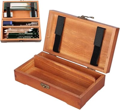 VHV - Pennendoos - Houten pennendoos - Opbergdoos met deksel - Etui voor tekenpotloden - Voor school schetsen en bureau