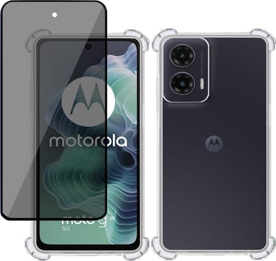 Hoesje + Privé Screenprotector geschikt voor Motorola Moto G35 – Privacy Tempered Glass - Case Transparant