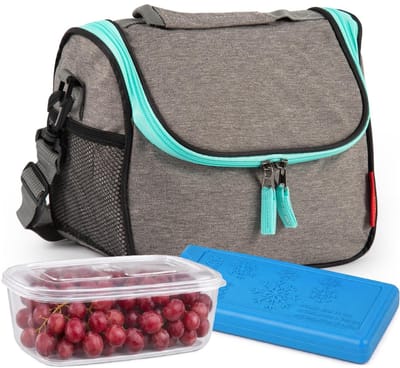 Plasticforte Lunchtas / koeltas set - 3-delig - taupe/groen - 26 x 20 x 17 cm - kantoor / school lunch