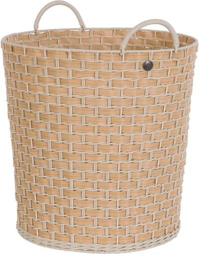 Handed by - Open ronde mand - Natural look - Opbergmand - Gevlochten mand met hengsels - Willow - Large - lichtbruin - light brown