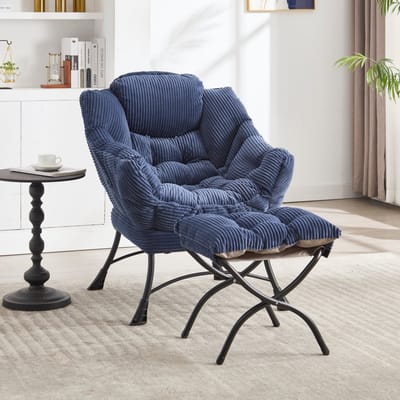 Sweiko Fauteuil - met Hocker - Hoofdsteun - Gestoffeerde stoel - Blauw