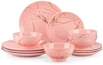 Elegant Serviesset - 12 delig - 4 persoons - Roze - Dinerborden - Bordenset - Diepe borden - Ontbijtborden - Servies - Keukenservies – Uniek servies