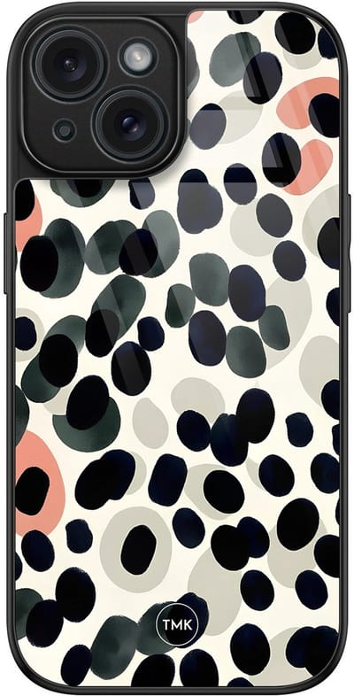 Hoesje geschikt voor Apple iPhone 15 - Modern dots - Multi - TPU luxe case (glossy toplaag) - Gestipt - Hardcase backcover zwart