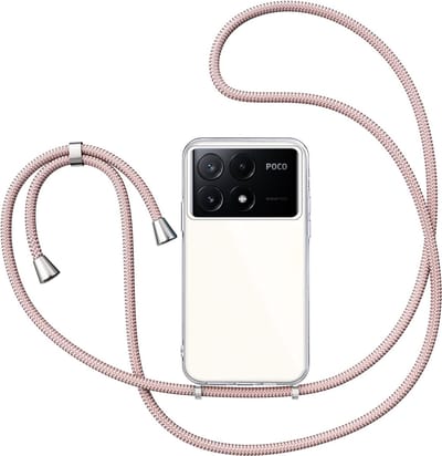 Hoesje met Koord geschikt voor Xiaomi Poco X6 Pro - Back Cover Siliconen Case Transparant Hoes Roségoud