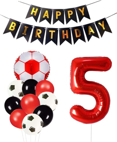 Cijfer Ballon 5 | Snoes Champions Voetbal Plus - Ballonnen Pakket | Rood en Zwart