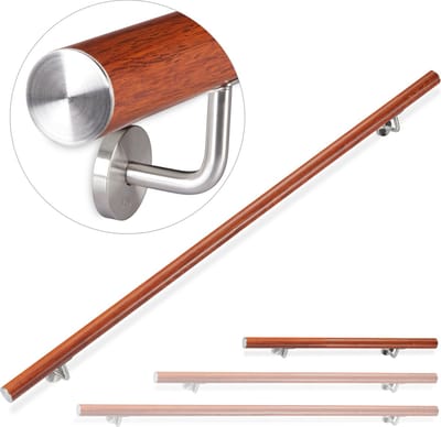 aluminium trapleuning - binnen - buiten - 100 cm - Ø 42 mm - met wandhouder - bruin