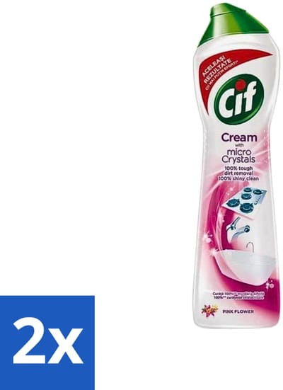 2 x Cif - Badkamer & Keuken - Schuurmiddel - Cream Pink Flower - 500ml - Cif Schuurmiddel - Schuurmiddel - Reinigingsmiddel - Vuil Verwijderen - Vet Verwijderen