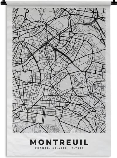 Wandkleed - Wanddoek - Stadskaart - Frankrijk - Kaart - Montreuil - Plattegrond - 120x180 cm - Wandtapijt