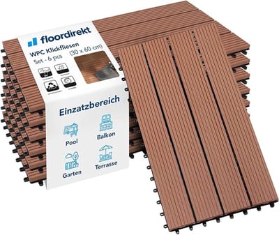 FLOORDIREKT Vlondertegel - Terrastegel - Tuintegel - WPC - Royal - Lichtbruin - 60 x 30 cm - 6 Stuks - 1m²