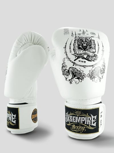 SKS Empire Bokshandschoenen - Sak Yant - Echt Leer - Wit / Zwart 14 oz