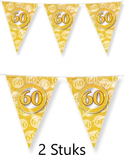 Jubileum Vlaggenlijn 60 Jaar Getrouwd, 2 stuks, 20 meter,  Feest, Verjaardag , Goud