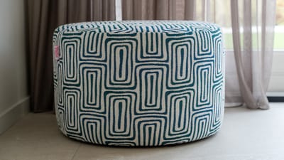 Poufue - Luxe Poef met Print - Dizzy Blue - Low Round