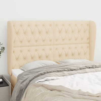 vidaXL - Hoofdbord - met - randen - 163x23x118/128 - cm - stof - crèmekleurig