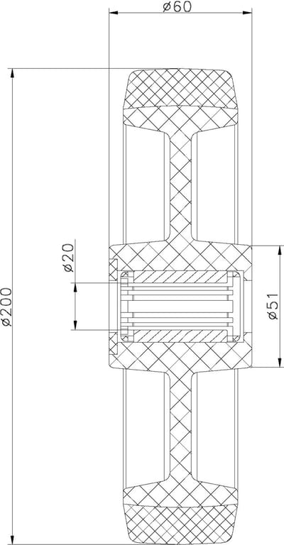 Wielen van 200 mm (8 inch) met blauw rubber en nylon hart, zeer stevig, draagvermogen 800 kg, set van 2