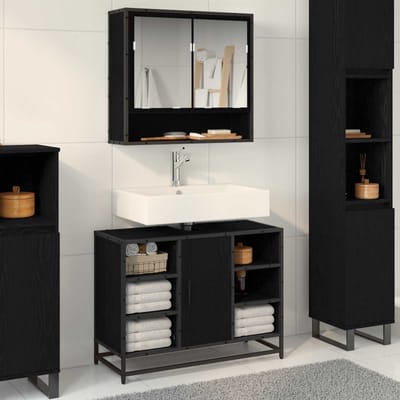 vidaXL - Badkamerkast - Zwart - Eiken - 80 - x - 33 - x - 60 - cm - Bewerkt - hout