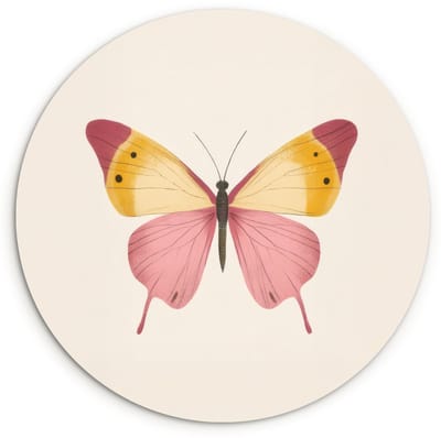 WallCircle® Wandcirkel 120x120 cm - Muurcirkel Vlinder - Illustratie - Roze - Muurdecoratie woonkamer - Wanddecoratie slaapkamer - Kamer decoratie accessoires - Ronde schilderijen XXL
