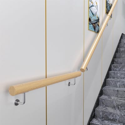 Houten trapleuning - Steun voor trap - Veilig traplopen - Natuurlijke overgang bochten - 120cm lengte - Beige