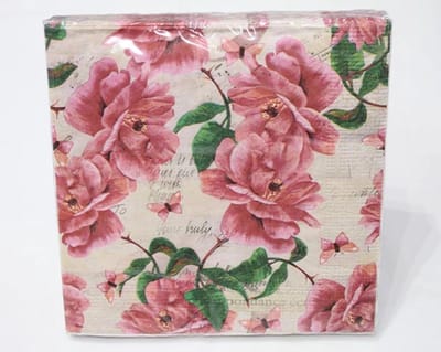 40 Servetten - Roos - Rozen - Vlinder - Tekst - Roze - Groen - Beige - 33 x 33 cm - 3-Laags - Jean Products