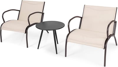 KOMFOTTEU 3-delige tuinmeubelset voor 2 personen, buitenmeubels met 2 stoelen en 1 ronde salontafel, tuinmeubelset, voor binnenplaats, terras, balkon, terras, bruin