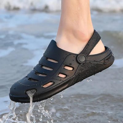 WTEMPO Zomer Herensandalen Holle Platte Hak Verstelbare Gesp Zachte Dikke Zool Antislip Slijtvast Sneldrogend Waad- Vrije Tijd Trend Strandslippers 38 zwart