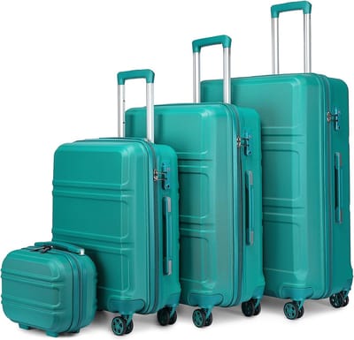 Reiskoffers, 4-delig, TSA-slot, trolley, koffer, ABS, harde schaal, kofferset, XL-L-M, handbagage, cosmeticakoffer (turquoise)