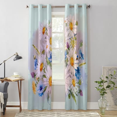 Bloemen Madeliefjes Minimalistisch Modern Raamgordijnen voor Woonkamer Slaapkamer Gordijn Keuken Behandeling Jaloezieën Drapes 135W x 60H(cm) x1