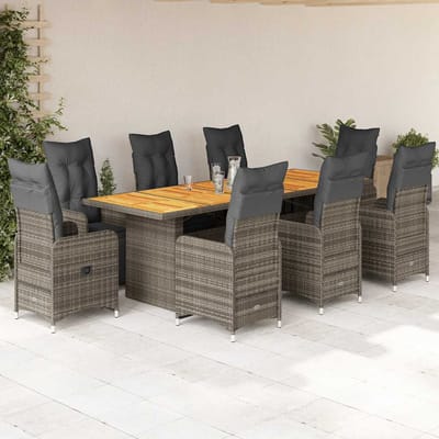 vidaXL - 9-delige - Bistroset - met - kussens - poly - rattan - grijs