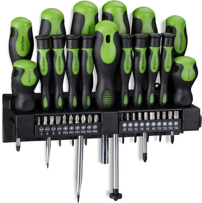 schroevendraaierset XXL - 37-delig gereedschapsset - kruis en platkop - incl. bits - wandhouder