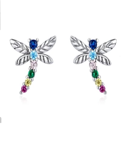 Libelle Oorbellen - 925 Zilver & Kleurrijke Zirkonia- Romystones